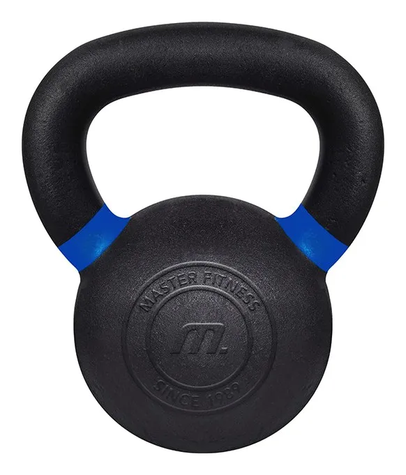 Master Fitness Kettlebell BC på 12 kg i svart gjutjärn med blå färgmarkering vid handtaget, mot vit bakgrund