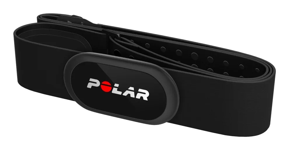 Polar H10 med bröstrem på vit bakgrund
