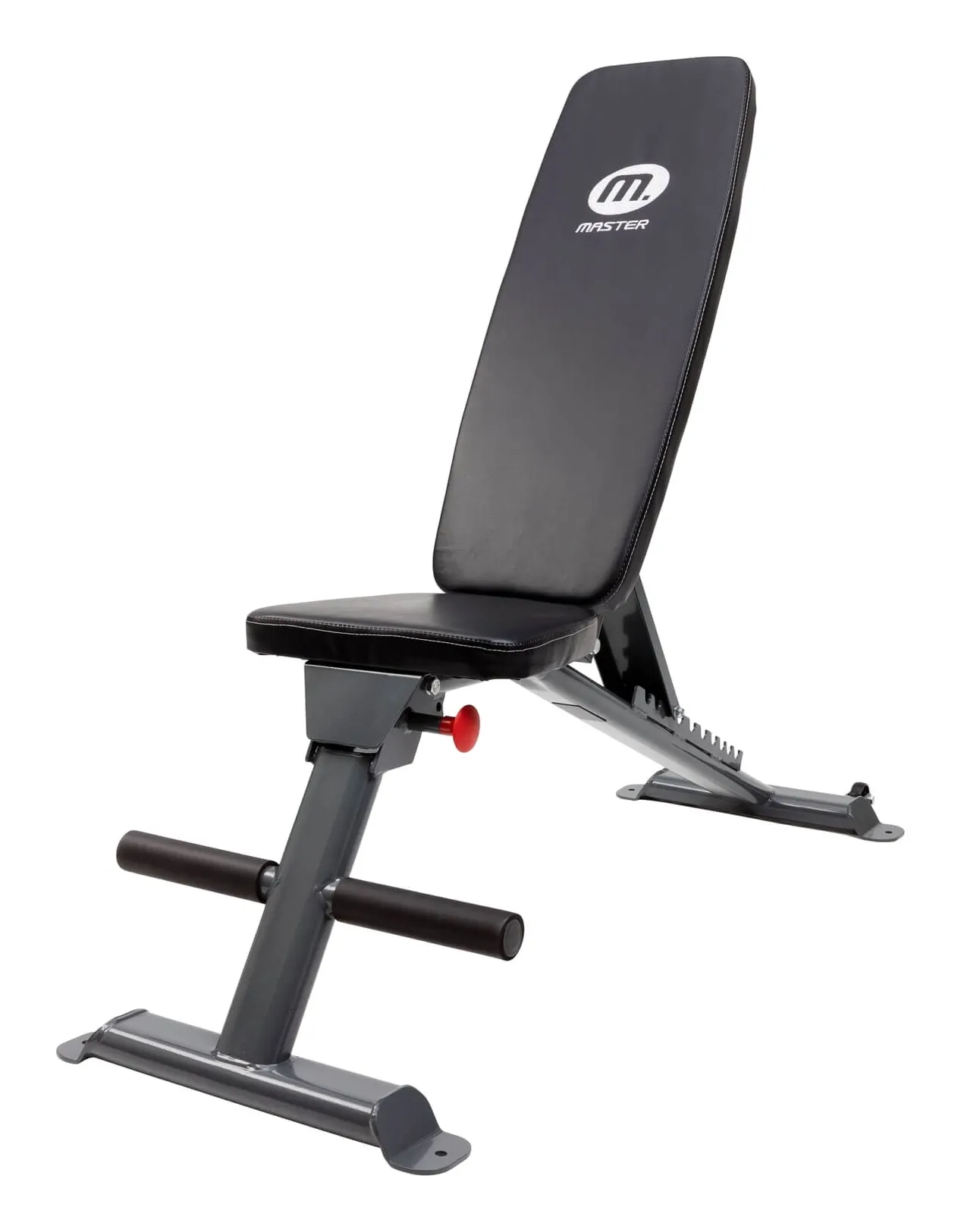 Master Fitness Black Bench III Fold hopfällbar träningsbänk mot vit bakgrund