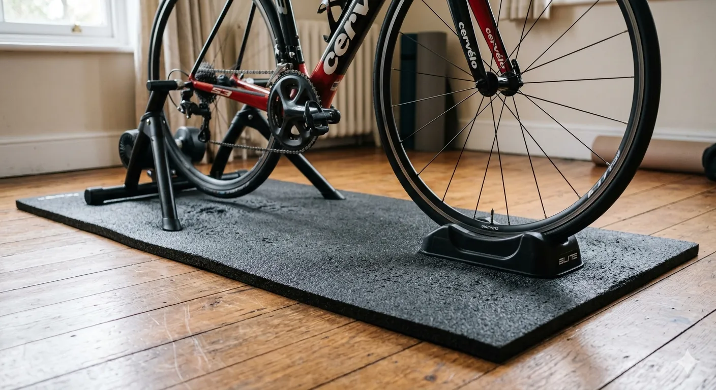 En träningsmatta under en cykeltrainer